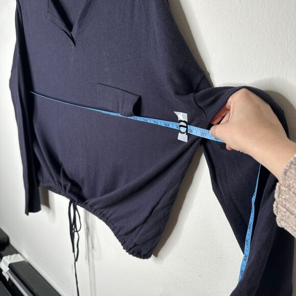 French Connection Drawstring Hem Silk Blend Long Sleeve VNeck Navy Sweater L - Picture 12 of 13